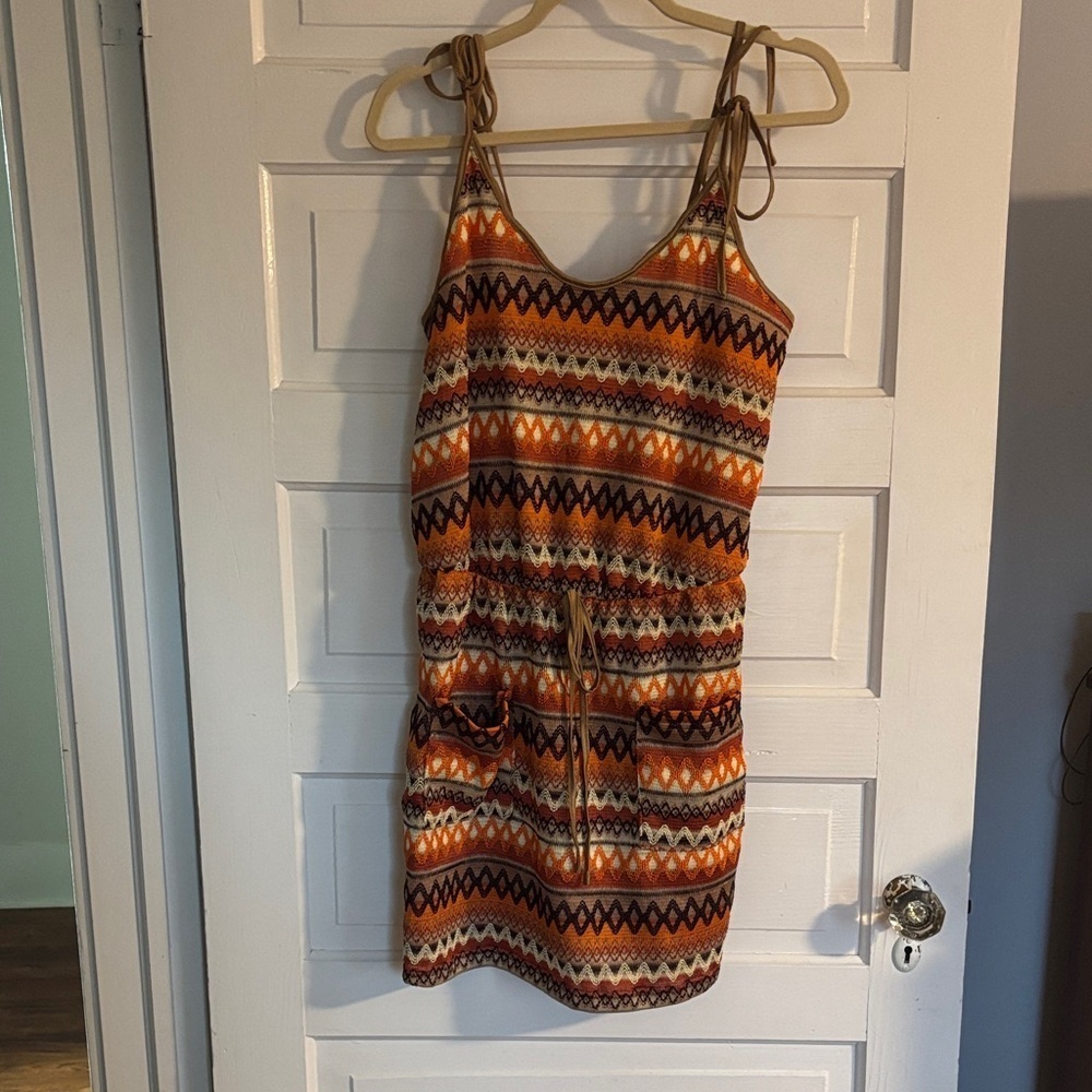 SHEIN Orange and Brown Textured Western Patterned Dress